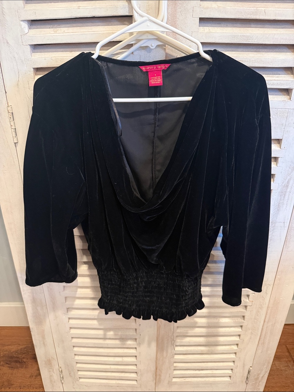Sunny Leigh Black Velvet Cowl Neck Blouse